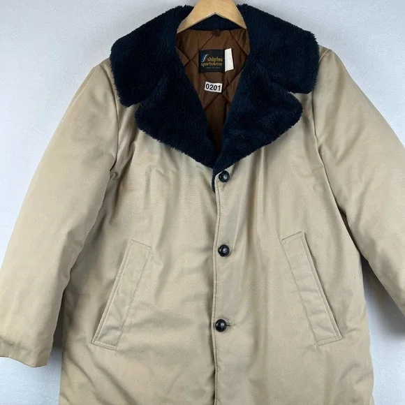 VTG Shipton Sportswear Barn Coat Faux Fur Collar‎ Bore Jacket Tan Mens Size 46